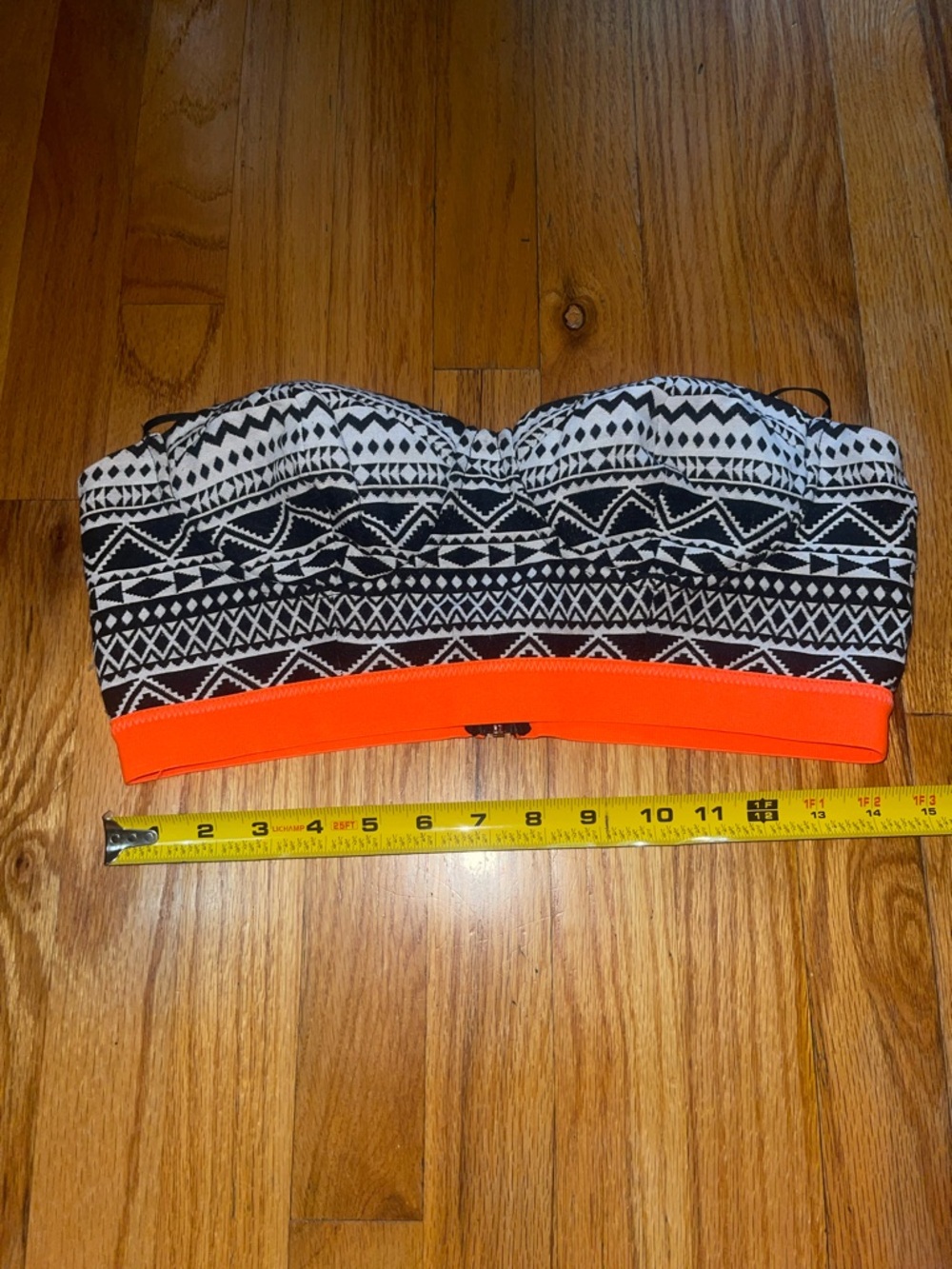 Forever 21 Black and White Aztec Print Neon Orange Band Strapless Crop Top size